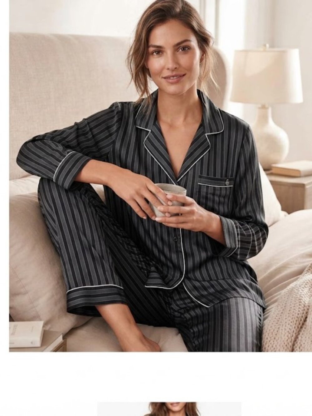 Victoria's Secret Pajama‎ Afterhours PJ 2-Piece  Large Stripe Black/Grey
